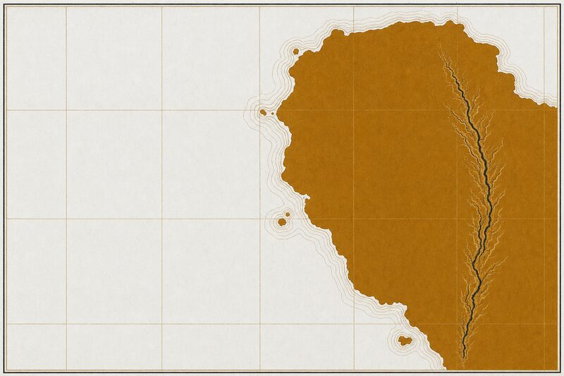 Ilustración esquemática de Libia: anillos batimétricos frente a la costa.