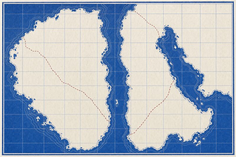 Lámina esquemática de la ruta del crudo entre Irán y China, con una frontera discontinua que lo atraviesa.