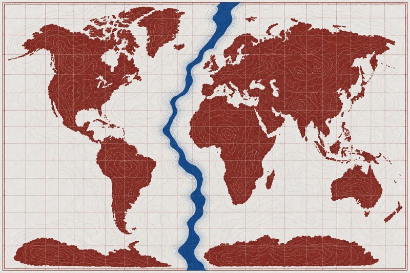 Lámina esquemática del mapa mundial de la inteligencia, con bandas de nivel sobre el interior.