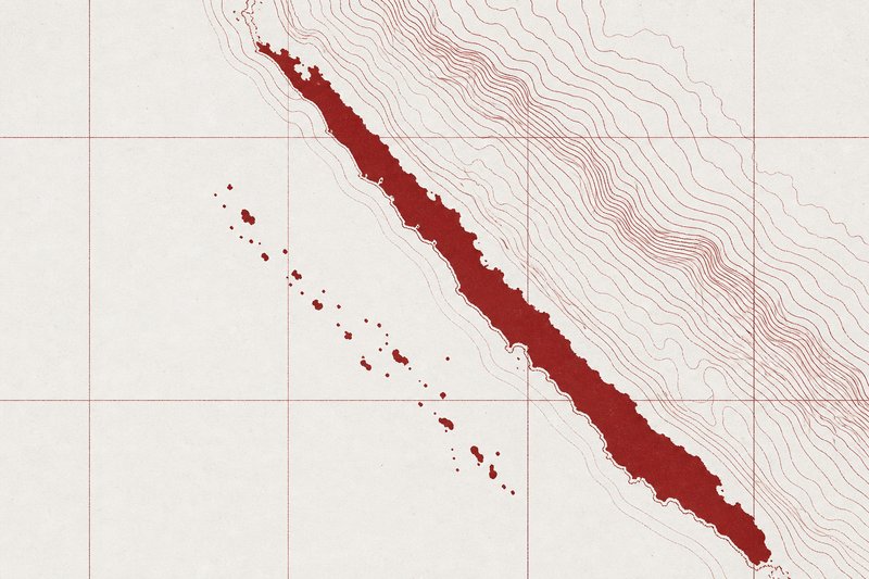 Lámina esquemática de Eritrea: un territorio en cuña sobre la costa del mar Rojo, con islas dispersas.