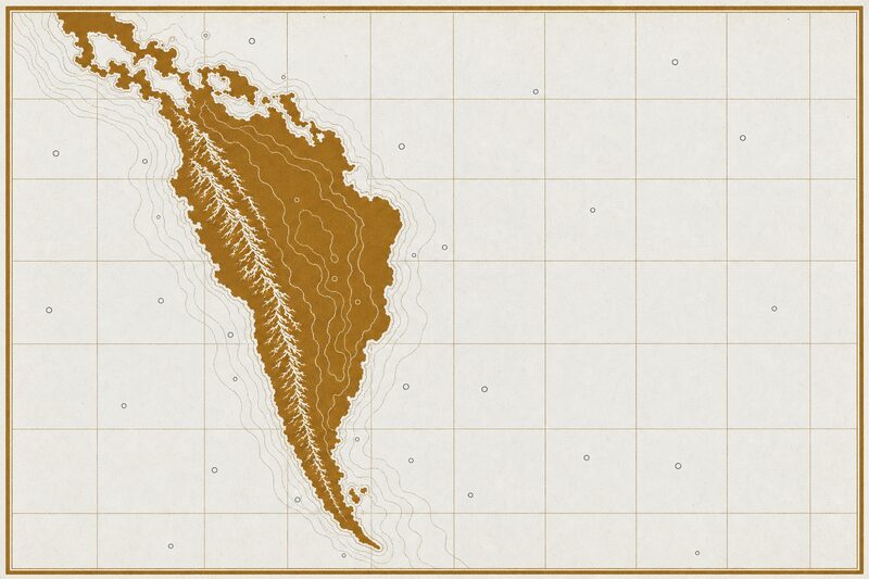 Ilustración esquemática de América Latina: pequeños anillos dispersos y sin rótulo.