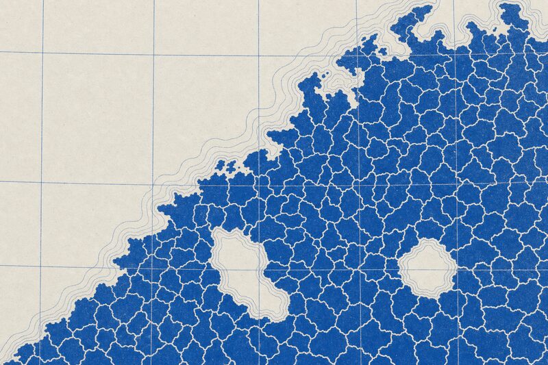 Ilustración esquemática de Europa y el Atlántico Norte: anillos batimétricos frente a la costa.