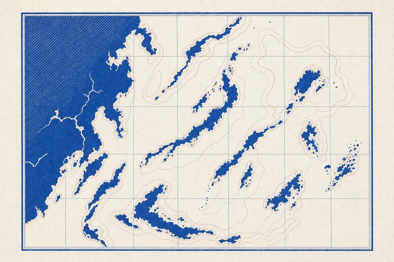 Lámina esquemática del Pacífico entre Estados Unidos y China, con una trama diagonal sobre parte del territorio.