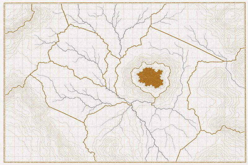 Ilustración esquemática de Chechenia y el Cáucaso norte: una red de ríos que converge tierra adentro.