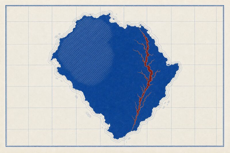 Ilustración esquemática de África: una trama diagonal sobre parte del territorio.