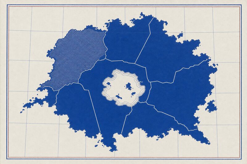 Dibujo esquemático de Afganistán en cobalto: una trama diagonal sobre parte del territorio.