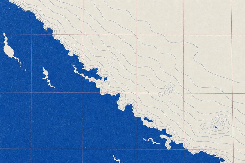 Ilustración esquemática de los compromisos climáticos en el mundo: anillos batimétricos frente a la costa.