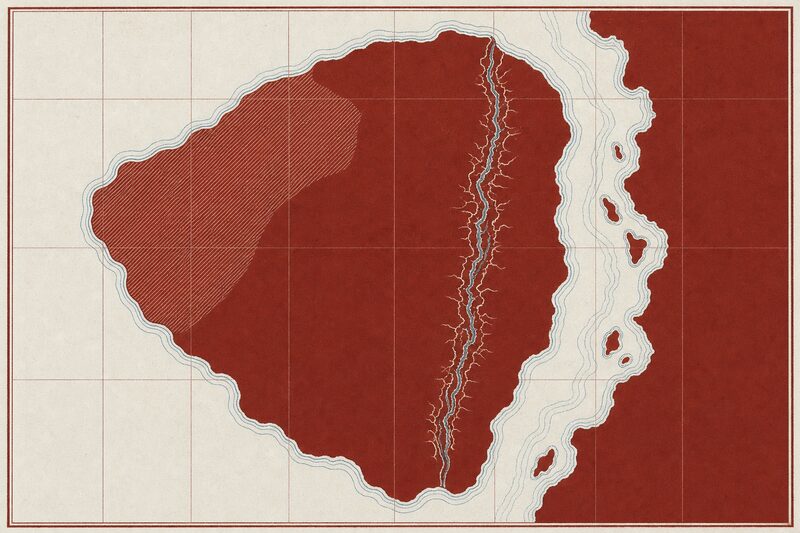 Trazado esquemático del Cuerno de África, con una trama diagonal sobre parte del territorio.